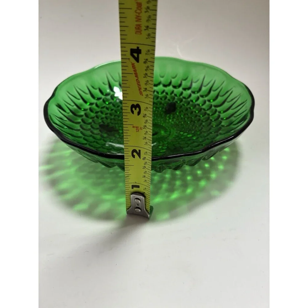 Anchor Hocking Emerald Green Hobnail 3 Footed Candy Dish Bowl Vintage